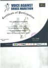 Voice Against Drugs Marathon, Shimla certificate